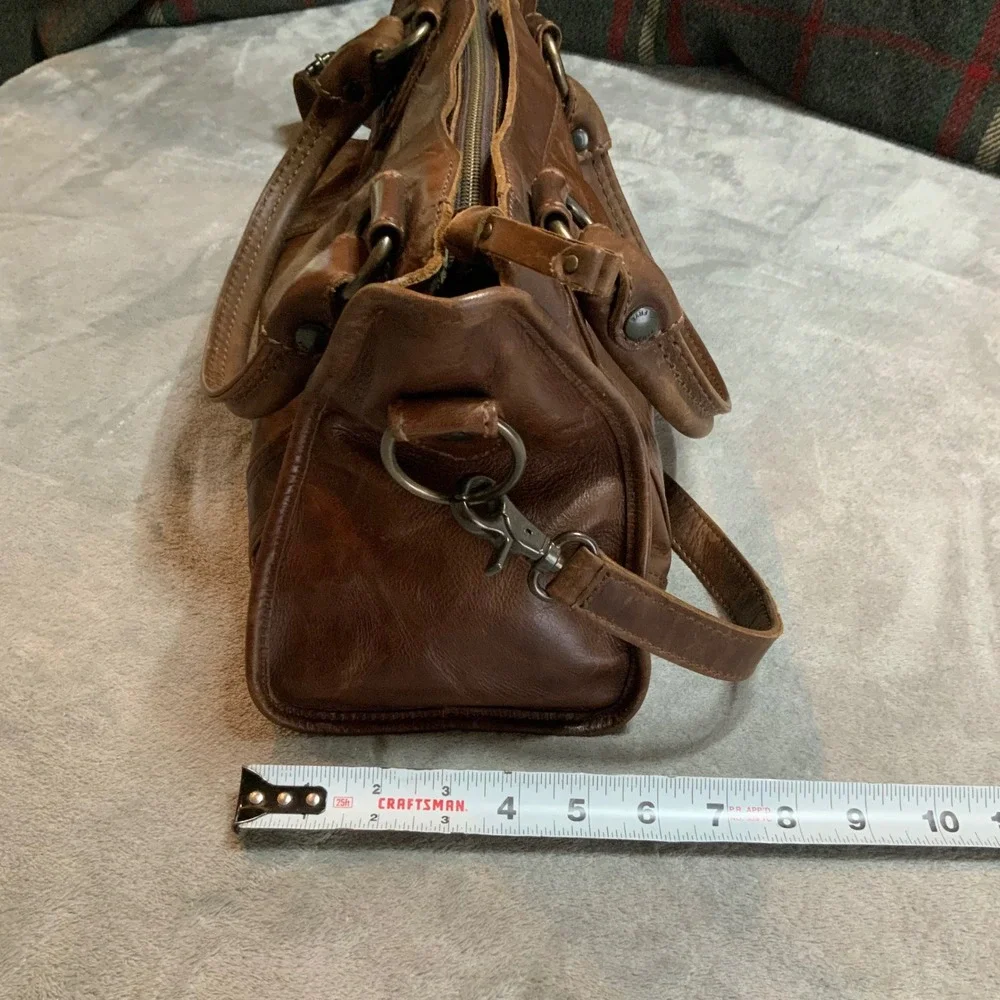 Frye Melissa Cognac Brown Leather Satchel Shoulder Bag Antique Brass Hardware
